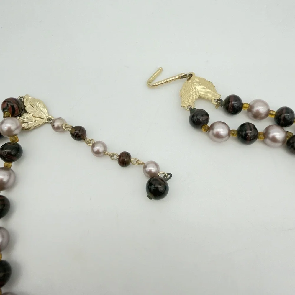 Vtg 50s Coro Iridescent Molded Glass Necklace Double Strand Orig. Tag Japan NOS